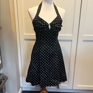 Vintage Roberta 80's Black Halter Dress with Light Blue Polka Dots Size 5/6